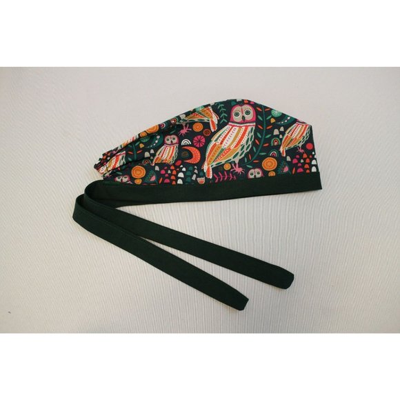 Green Owls Surgical Scrub Cap Dentist Vet Chemo Hat - Picture 4 of 5